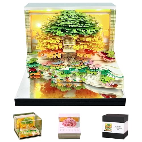 TOWEBOORY 立体カレンダー 2026 3Dカレンダー メモパッド 卓上 可愛い メモ帳 付箋 ウィークリーカレンダー ライト付き 3Dペーパーアート クリエイティブ 紙彫刻 メッセージペーパー 誕生日 クリスマス プレゼント 新築祝い (グリーンツリー)