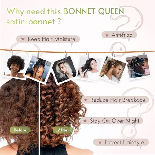 Image of BONNET QUEEN Silk Bonnet for Sleeping Satin Bonnet Women Hair Wrap Night Sleep Cap Scarf Wrap for Curly Hair with Tie Band Chocolate