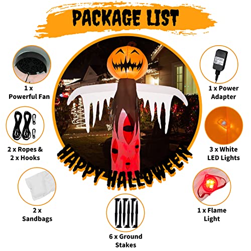 Macuvan Halloween Decorations Outdoor Inflatable Ghost With Pumpkin 9Ft Giant Scary Blow Up Scarecrow Spooky Inflatables Yard Decor Flame Led Lights For Indoor Outside Lawn Garden Holiday Party Props #TOP4