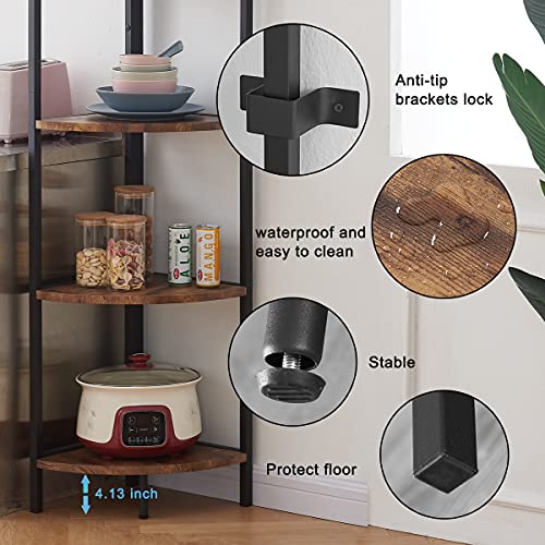 Oiahomy Corner Shelf 70 Inch Tall Bookcase 5- Tier Industrial Corner Bookshelf Corner Ladder Shelf Small Bookshelf Rustic Plant Stand Rack Freestanding -Rustic Brown #TOP3