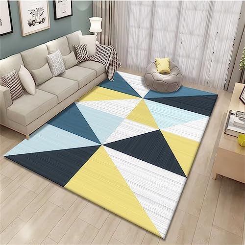 Tapis salon jaune moderne et petit tapis d'étude géométrique