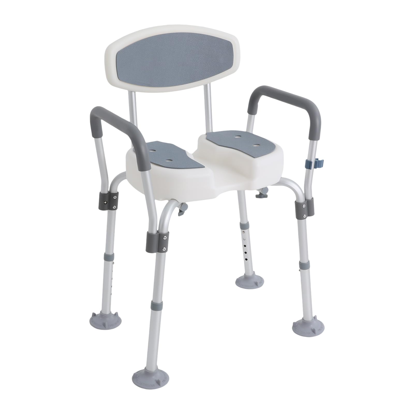 Silla de ducha para personas mayores y embarazadas, taburete de ducha con reposabrazos y respaldo, altura regulable, ayuda de ducha de aluminio, taburete de baño con ranuras y pies antideslizantes