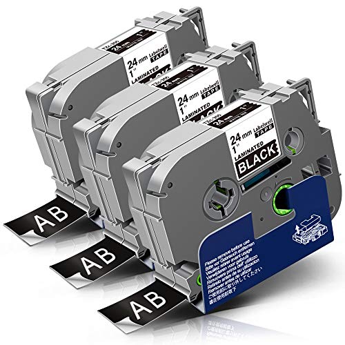 3x Labelwell 24mm x 8m Blanc sur Noir Compatible Ruban Remplacement pour Brother TZ Tze-355 Tze355 pour P-touch CUBE PLUS PT-P710BT PT-P750WVP PT-P750W PT-P700 PT-H500LI PT-E550WVP PT-E500VP PT-D600VP