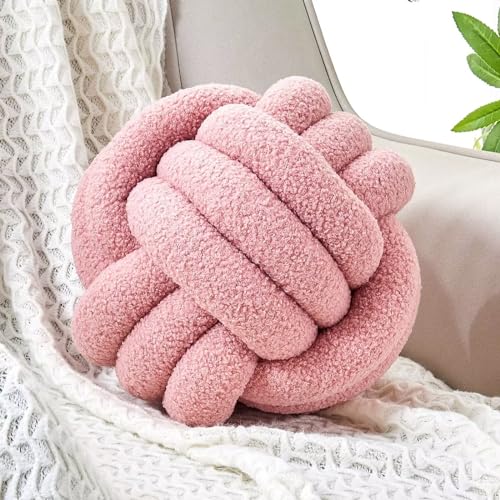 Uvvyui Knot Pillow Ball, Soft Home Decorative Pillows, Round Throw Pillow, Handmade Knotted Plush Pillow, Round Boucle Pillow Cushion (14 Inches Blush Pink)