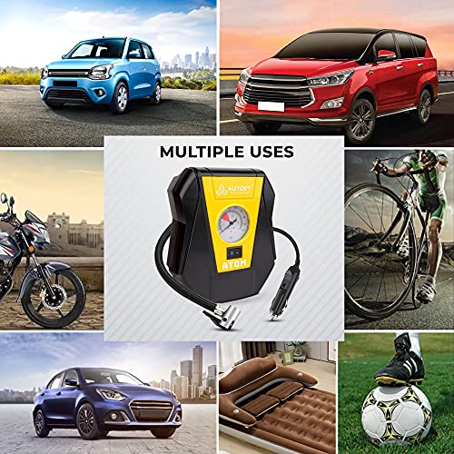 Image of Autofy Atom 1 Year Warranty Car Tyre Inflator 100PSi Rapid Mini Portable Air Compressor Pump (4 Meters Long Wire - 12V DC)