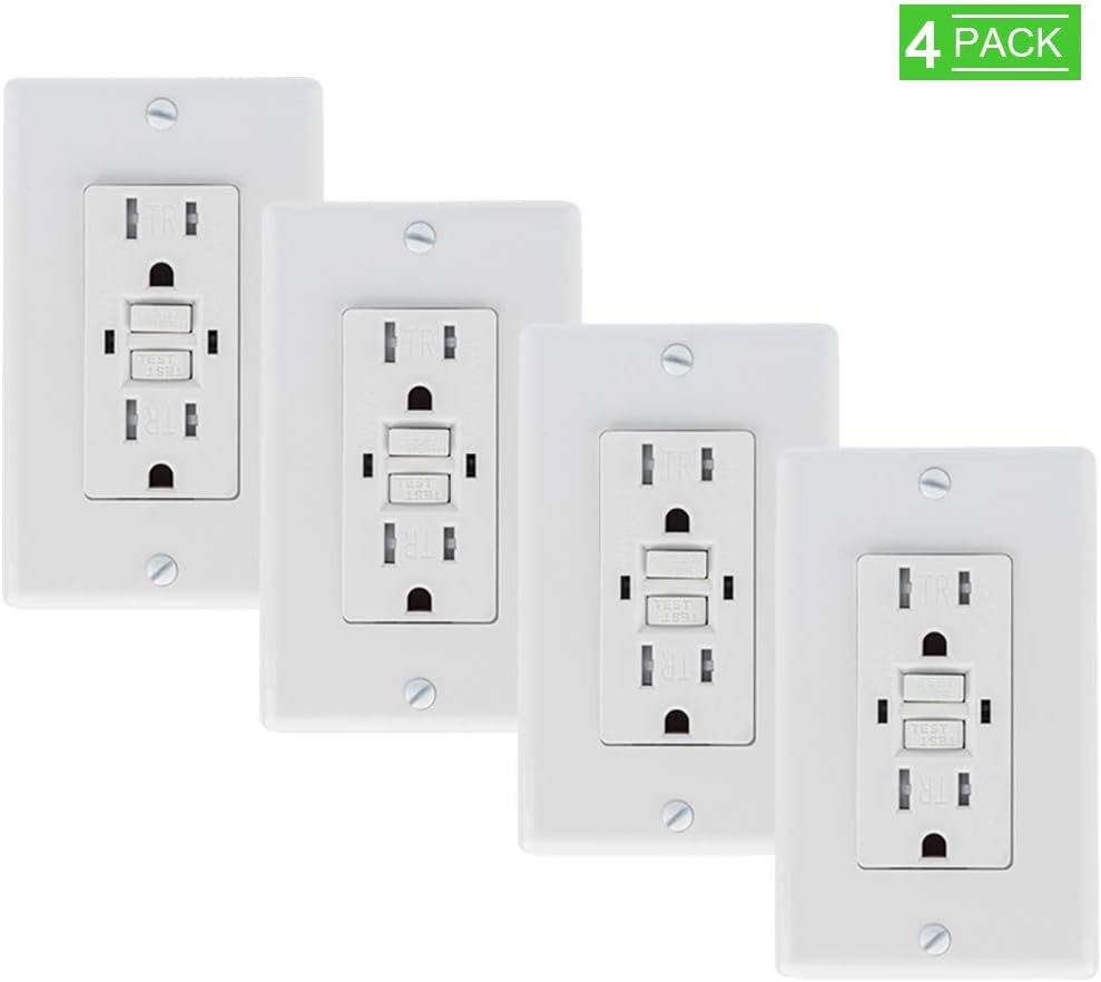 [4 Pack] SZICT 15 Amp GFCI Outlet, Tamper-Resistant(TR) GFI Duplex Receptacles with LED Indicator, Self-Test Ground Fault Circuit Interrupter with Wall Plate and Screws Included, UL Listed, White