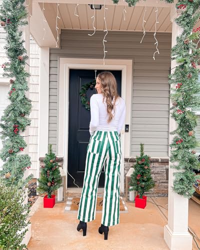 Kedera Women's Striped Pants Wide Leg Trousers Casual High Waisted Fun Pants Flare Jeans with Patched Pockets2