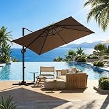 GarveeLife Large Cantilever Patio Umbrella, 10 ft X 10 ft Heavy Duty Aluminum Cantilever Offset Outdoor Umbrella with 360-Degree Rotation for Backyard, Deck, Pool, Tan