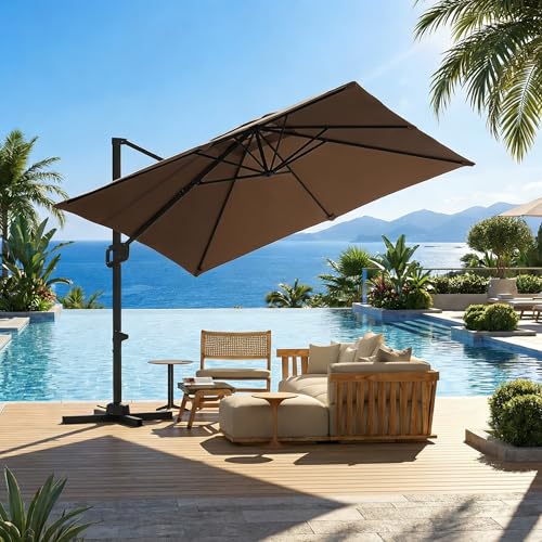 GarveeLife Large Cantilever Patio Umbrella, 10 ft X 10 ft Heavy Duty Aluminum Cantilever Offset Outdoor Umbrella with 360-Degree Rotation for Backyard, Deck, Pool