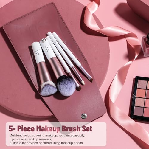 Image of BS-MALL Travel Makeup Brushes Premium Synthetic Foundation Powder Concealers Eye Shadows 7 PCS with Triangle Puff & Storage Bag .(ROSE PINK)