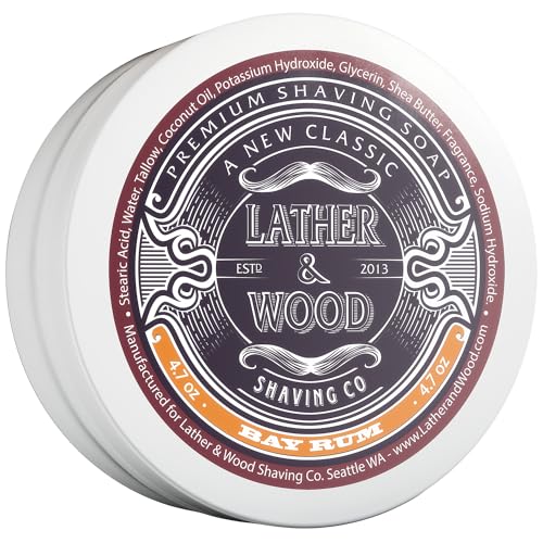 Image of Lather & Wood Shaving Soap - Bay Rum - Simply the Best Luxury Shaving Cream - Tallow - Dense Lather with Fantastic Scent for the Worlds Best Wet Shaving Routine. 4.6 oz (Bay Rum)