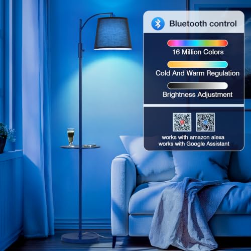 Image of AIDENOEY Smart Floor Lamp with Side Table | Stepless Dimming, RGB Multi-Color | Adjustable Swivel Head | Voice Control with Alexa & Google Assistant |Blue Lamp for Living Room,Bedroom,Home Office