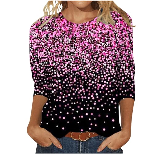 Ninedayx - Camiseta térmica para mujer, manga 3/4, cuello redondo, camiseta térmica para mujer, camisa de Pascua impresa popular 2024, A20 Rosa, 5X-Large