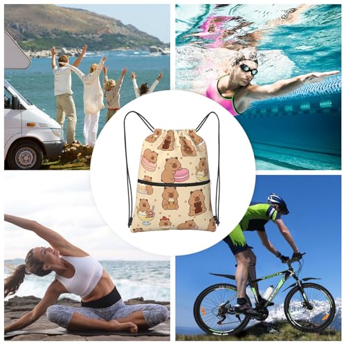 Image of Capybara Drawstring Bags, Outdoor Sport Sackpack Cinch String Bag, Cute Polka Dot Drawstring Backpack, Waterproof Gym Cinch Sackpack, Capybara Player Gift for Women