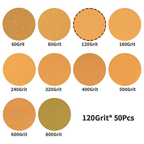 SPEEDWOX 50 Pcs Sanding Discs 6 Inches 120 Grit 6 Hole Hook and Loop Sandpaper Dustless Fit for Random Orbital Sander Assortment Yellow Finishing Discs for Automotive Woodworking - Image 2