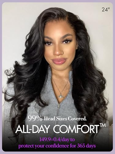 luvme hair all-day comfort real glueless 7x6 hd lace wig 200 density partingmax lace wigs loose body wave lace front wigs human hair pre cut plucked lace frontal 18 inches natural black color