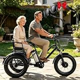 LISTaRSw Triciclo Eléctrico para Adultos,con Neumáticos Anchos Todoterreno 20" X 4.0,Cesta De La Compra Y Asiento Trasero,Batería Extraíble 48v/12ah,Carga 200Kg,Ideal para IR Compras