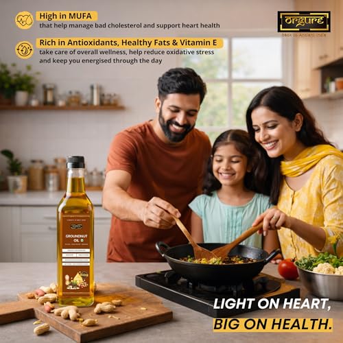 Image of Orgure Wood Pressed Groundnut Oil - Single Origin | Rich Aroma & Bold Flavour | Natural & Cold Extracted | MSME Award Winner | Ideal for Cooking, Pickling & Ayurvedic Use | 1L Pet Bottle