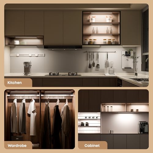 Image of LROLTEF Under Cabinet Lighting Wireless, 2 Pack 11.8 inch 2200mAh 6500K Dimmable Motion Sensor Light Indoor, Rechargeable LED Under Counter Lights for Kitchen, Shelf, Stairs, Closet