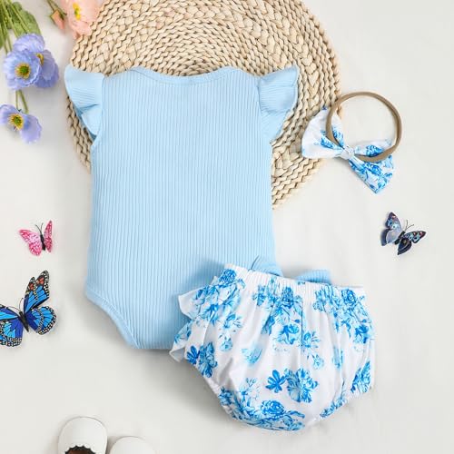 Newborn Baby Girl Clothes Infant Summer Outfits Flying Sleeves Romper and Flora Skirt Set for 0-3-6-12-18 Months4