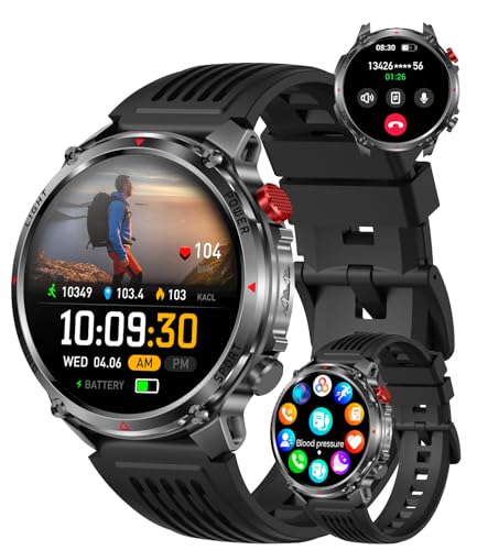 Military Smart Watch 1.7 inch, Tactical Smart Watch with Compass and Flashlight, Waterproof / 100+ Sport Modes, Make/Ans - Detailed View