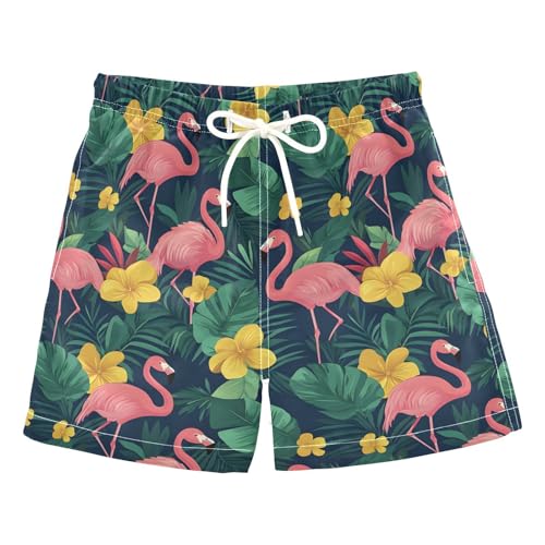 Boys Swim Trunks Pink Flamingo Yellow Flower Toddler Swim Shorts Beach Board Shorts Swimsuit
