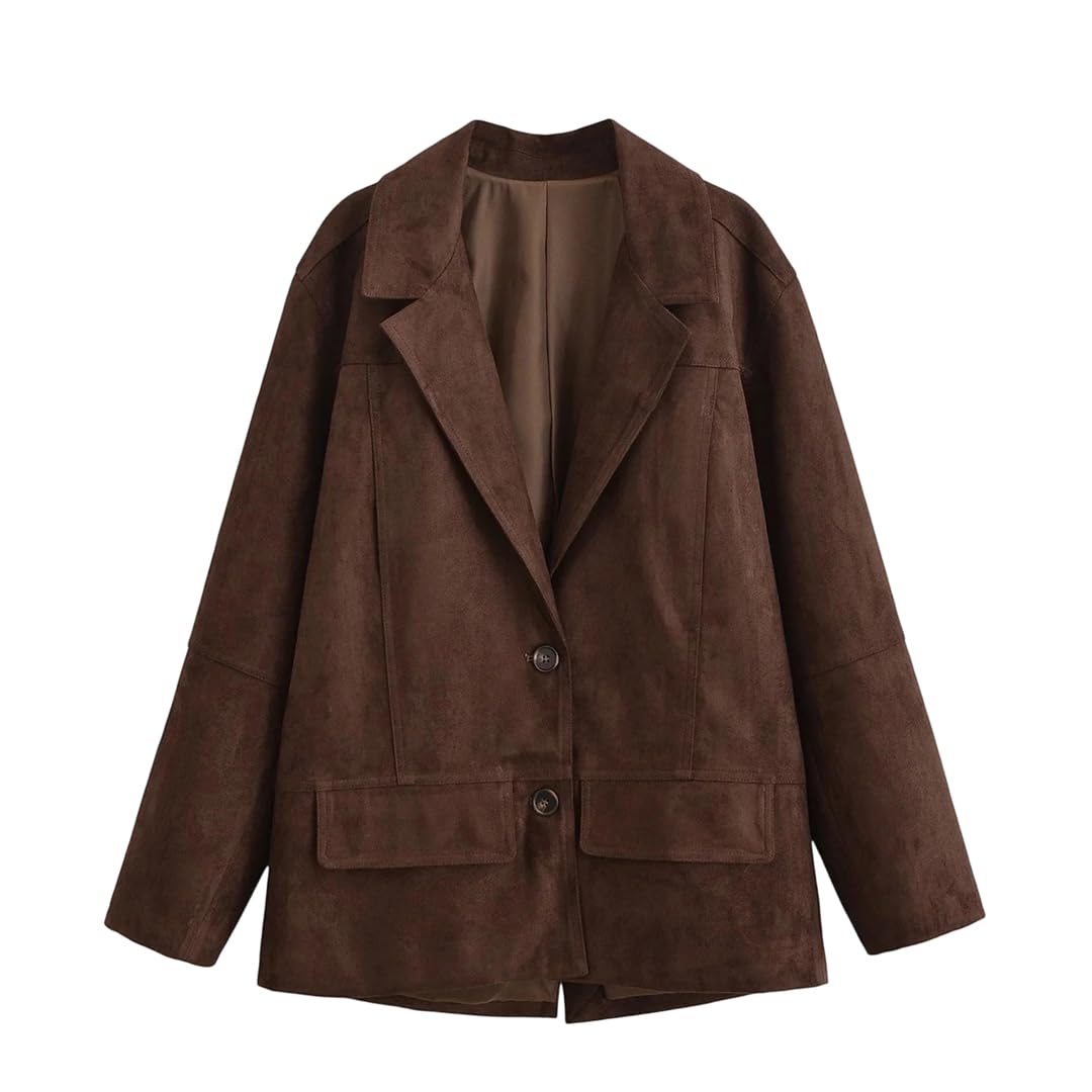 Fnfmrfmr Womens Winter Suede Suit Jacket Patchwork Single Breasted Long Sleeve Irregular Hem Coat