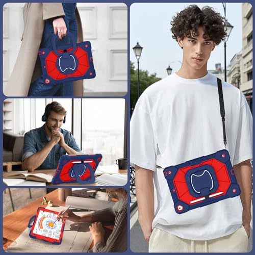 Image of WESOROL Case for iPad 9th Generation 10.2 Inch Tablet Case Military Grade Shockproof Cover for iPad 9th /8th /7th Gen Cases with Rotating Stand Screen Protector Pencil Holder,Navy Red