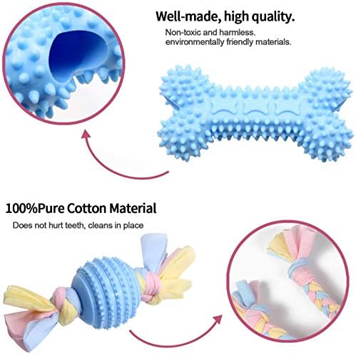 CAMITER Dog Chew Toys, 7pcs Dog Puppies Teething Chewing Toy Set with Ball and colorful Ropes, Interactive Pet Toys for Small and Medium Dogs (blue)