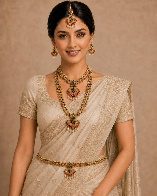Image of Shining Diva Fashion Stylish Fancy Pearl Choker Traditional Jewellery Set for Women | Temple Necklace Set | Festive Wedding Party Necklace | 22k Gold Plated | Just Like Original Gold Jewellery