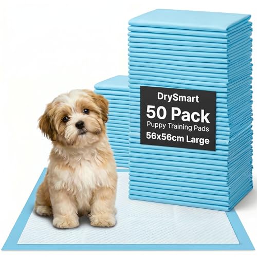 DrySmart 50 Pack Puppy Training Pads 56x56cm Large Puppy Pads Ultra-Absorbent & Leak-Proof 5-Layer Design Dog Mats for House Training Incontinence & Pee Protection