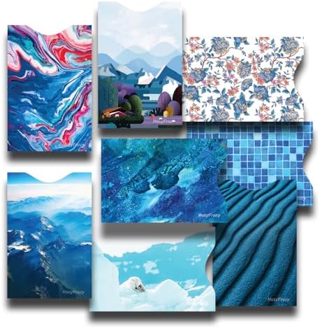 8 RFID Blocking Sleeves, Unique Designs and Arts in Blue, Anti-Th...