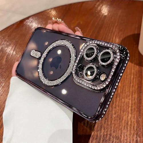 Coque de chargement magnétique iPhone 13 Pro paillettes luxe étui antichoc violet