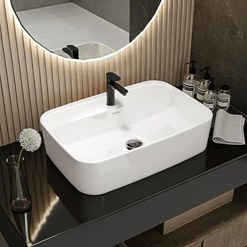 Image of Plantex Ceramic Washbasin /Tabletop Wash Basin with 10 Years Glaze Warranty by Plantex /Wash Basin for Bathroom /Home /Office /Hotels (White - 24 x 15.5 x 6 Inch)