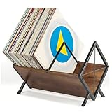 GHWMYD Vinyl Schallplattenständer für 80–100 LPs, Metall Schallplatten Aufbewahrung mit Rutschfeste Trennklemme, Schallplatten Regal Einfach zu Montieren (schwarz & braun)