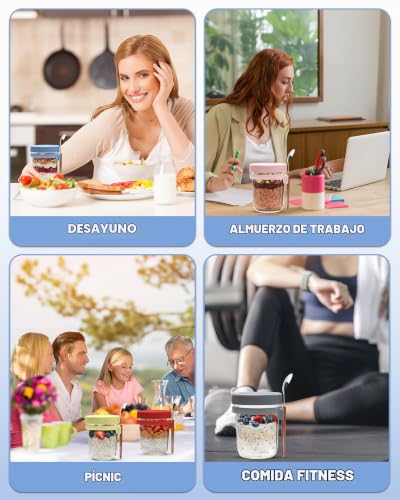 Tarros de cristal duraderos de 400ml con cucharas para ensaladas 8