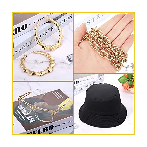 Sintege hip hop costume kit 80s 90s jewelry outfit halloween rapper accessories for women men - image 5