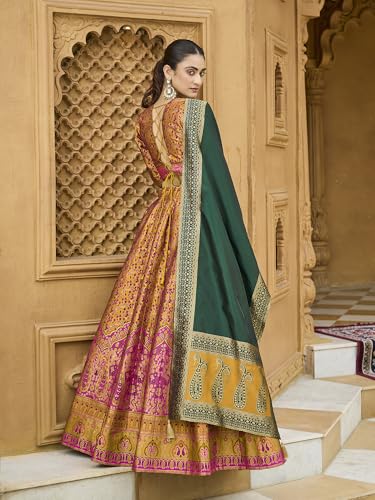 Image of PURVAJA Women's Kanjiwaram Semi-Stitched Lehenga choli