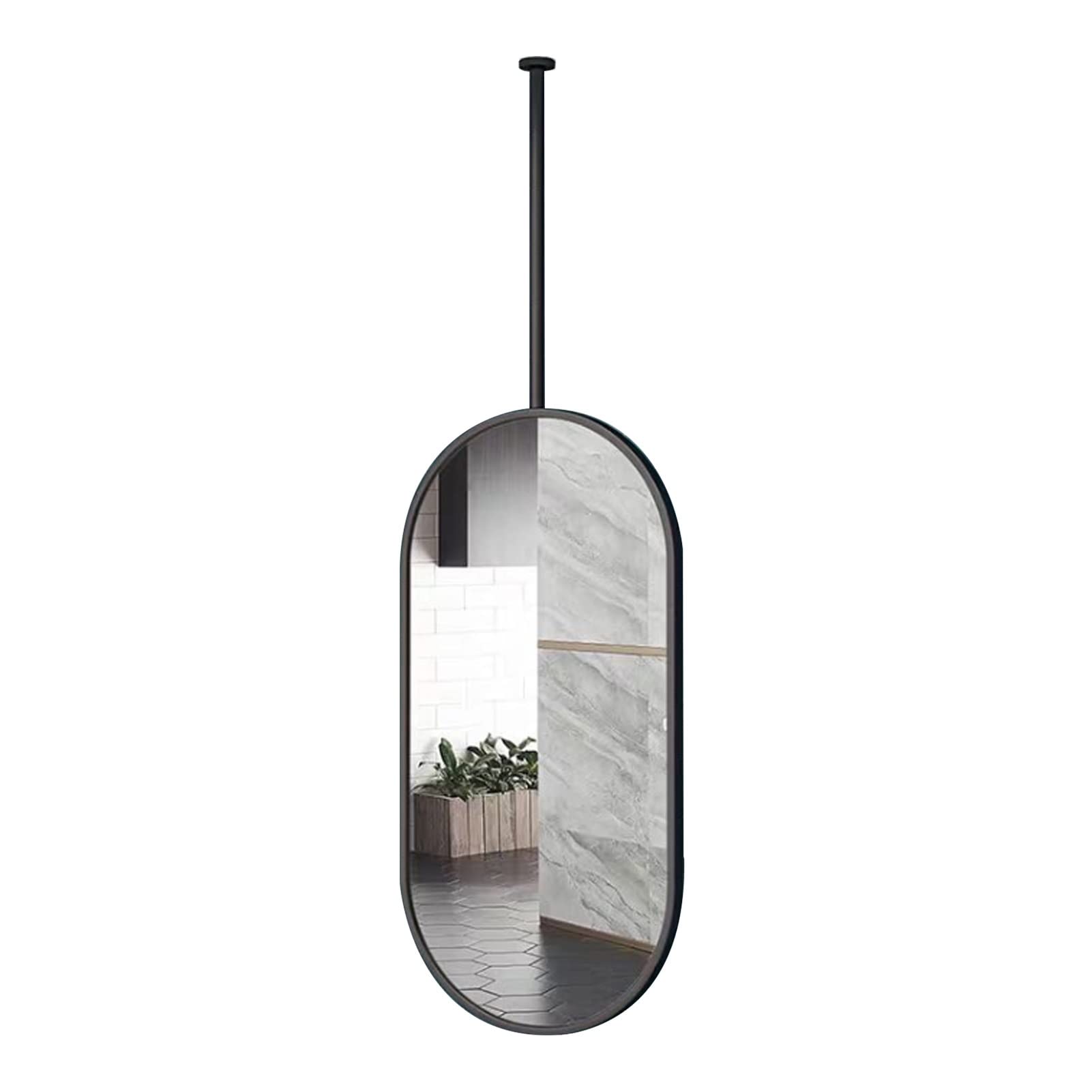 Miroir ovale de salle de bain suspendre en métal noir chic 40x70