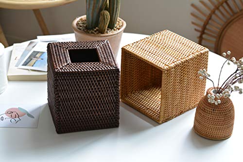 Rattan Tissue Box Cover Square, Hand Woven Wicker Tissue Holder, 5.5 X 5.5 X 5.7 Inch, Natural #TOP6