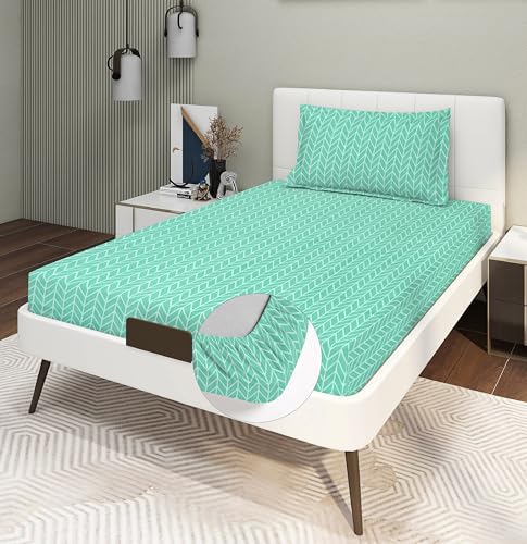 Image of RD TREND Presents Luxurious Glace Cotton Super Soft 210 TC 360 Elastic Fitted Bedsheets Single Bed Size (72 x 48 x 8 Inch) with 1 Pillow Cover Size (28 x18), Color- Green, Solid