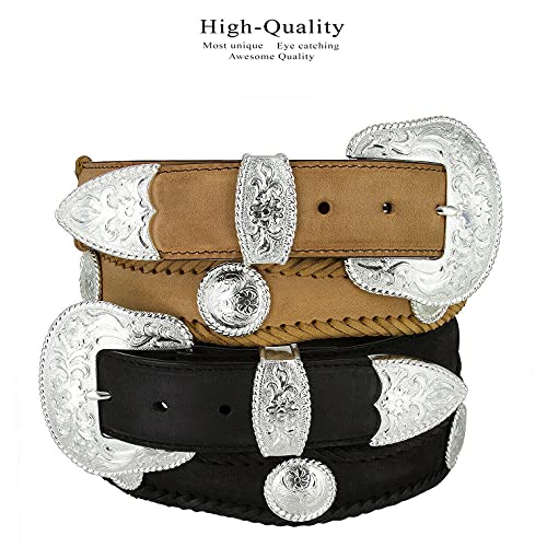 Cowboy Cowgirl Western Walking Liberty/Gold Cross/Berry Conchos Crazy Horse Scalloped Genuine Leather Belt 1-1/2"(38mm) Wide2