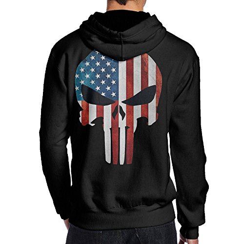Mens Punisher Skull American Flag Back Printed Cotton Sweatshirts Hooded Sweatshirt Cool Hoodies