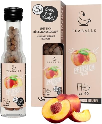 TEABALLS Pfirsich - Tee ohne Beutel - zuckerfrei & vegan - heiß & kalt | OHNE BEUTEL: Jede TEABALLS löst sich direkt im Wasser auf - kein Sieb nötig - fruchtiger Pfirsichtee in Sek