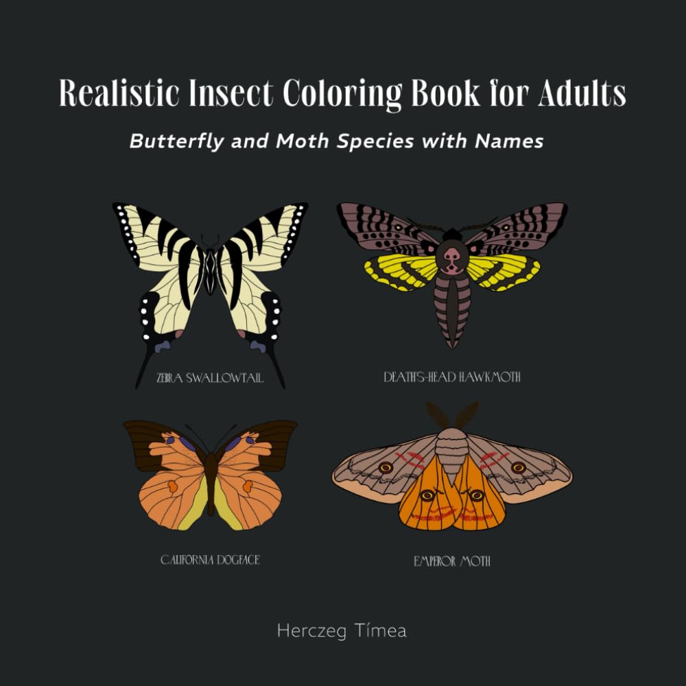 Realistic Insect Coloring Book: Butterfly and Moth Species with Names: Hand-Drawn Educational Coloring Book for Adults, Teens, and Students