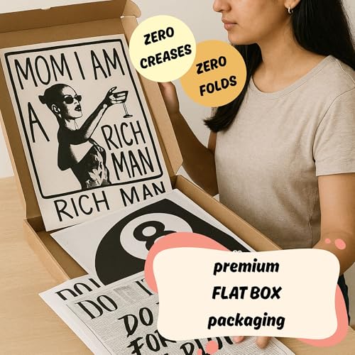 Image of Yellow Town India MOM I'M A RICH MAN Art Prints | Set of 4 A4 Posters with Wall Friendly Adhesive | 300 GSM Unframed Girly Moodboard Aesthetic Posters for Room Decor