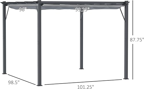 Miniatura 69 de Outsunny Pérgola de aluminio para patio de 10 x 13 pies con toldo retráctil para pérgola, refugio de sombra para porche, fiesta al aire libre, Marrón