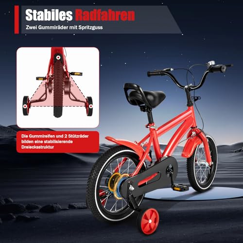 CLEADONG 14 Zoll Kinderfahrrad, Kinderfahrrad Höhenverstellbar, Jungen-Mädchen-Fahrrad mit Stützrädern, Fahrrad Kinder für Alter von 3-6 Jahren Rot – Bild 5