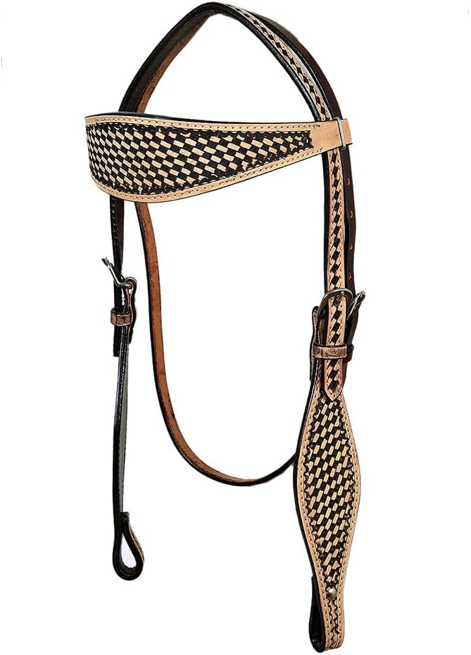 HILASON Western Horse Headstall Breast Collar Set Genuine American Leather Basket Weave Rough Out Dark Brown | for Horses