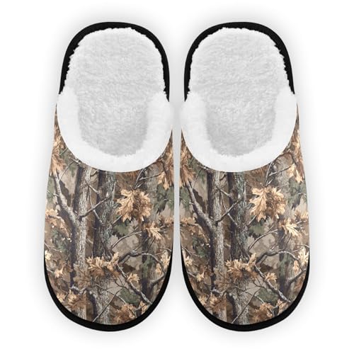 Retro Camo Brown Tree Slippers For Women Men Soft Memory Foam Non-Slip Camouflage Winter Indoor House Shoes Travel Slipper
